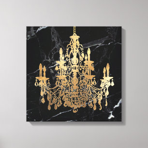 PixDezines Black Marble Imitate Gold Chandelier Leinwanddruck