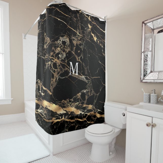 PixDezines BLACK MARBLE+IMITATS GOLD VEINS Duschvorhang (Beispiel)