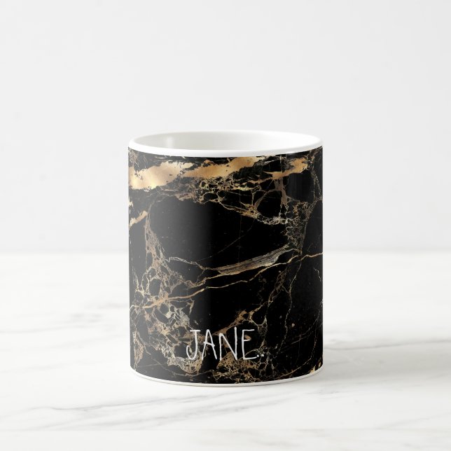 PixDezines BLACK MARBLE IMITATS GOLD VEINS Tasse (Mittel)
