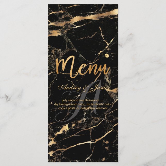 PixDezines Black Marble/Shine Menu/Imitats Gold Menükarte (Vorderseite)