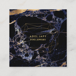 PixDezines Blauer Marmor+Imitat Goldsteinfassade Quadratische Visitenkarte