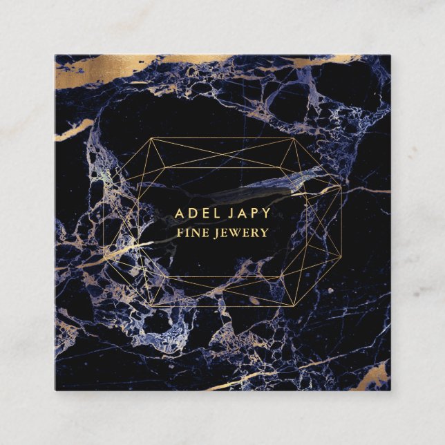 PixDezines Blauer Marmor+Imitat Goldsteinfassade Quadratische Visitenkarte (Vorderseite)