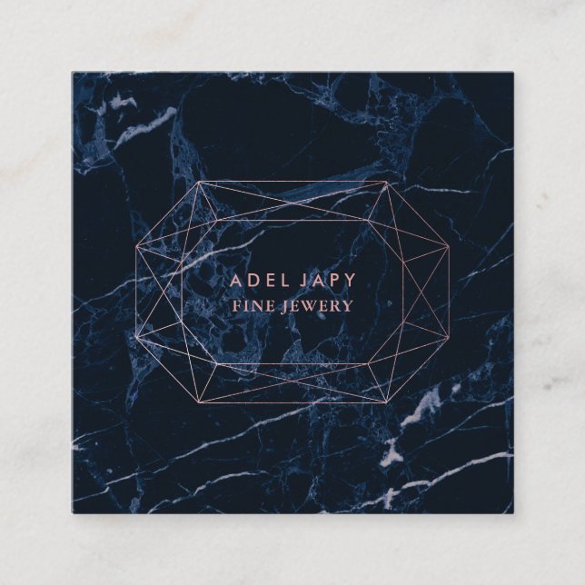 PixDezines Blauer Marmor+Imitat Rose Goldmedaille Quadratische Visitenkarte (Vorderseite)