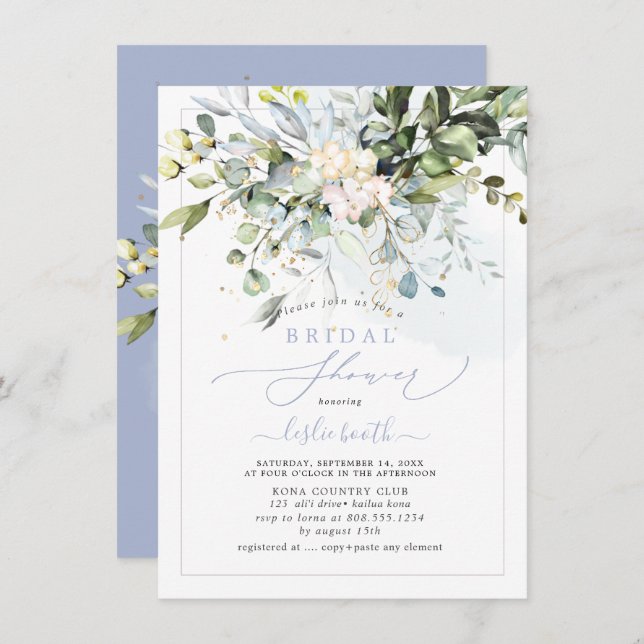 PixDezines Blue Gum Eucalyptus Brautparty Einladung (Vorne/Hinten)