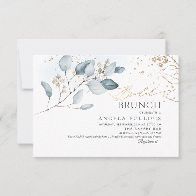 PixDezines Blue Gum Eucalyptus Bridal Brunch Einladung (Vorderseite)