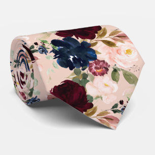 PixDezines Blush Burgund Navy H2 Blumen Krawatte