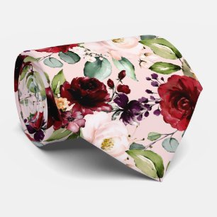 PixDezines Blush Burgund Wasserfarben Blumen Krawatte
