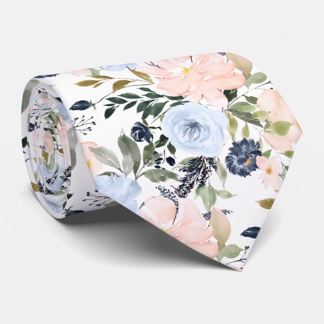 PixDezines Blush Dusty Blue H2 Botanisch Krawatte (Gerollt)