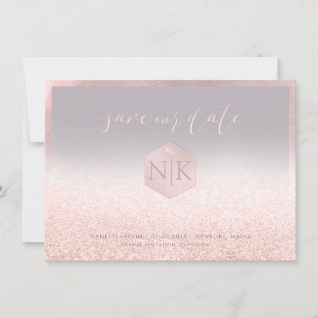 PixDezines Blush Pink Modernes Script+Glitzer Save The Date (Vorderseite)
