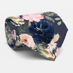 PixDezines Blush Pink Navy Blue Watercolor Blume Krawatte