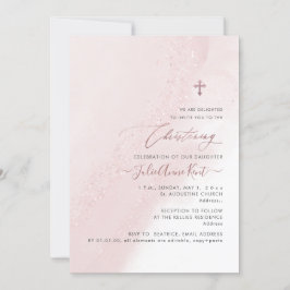 PixDezines Blush Pink Rose Gold Christening Einladung