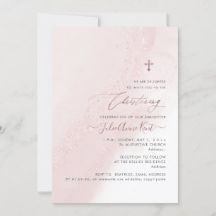 PixDezines Blush Pink Rose Gold Christening Einladung