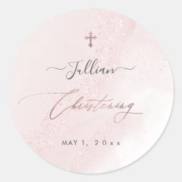 PixDezines Blush Pink Rose Gold Christening Runder Aufkleber