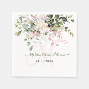 PixDezines Blush Rosa Kaugummi Eukalyptus Monogram Serviette