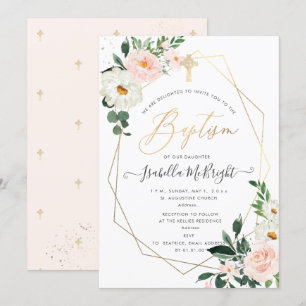 PixDezines Blush Rosa Wasserfarben Blumen Taufzere Einladung