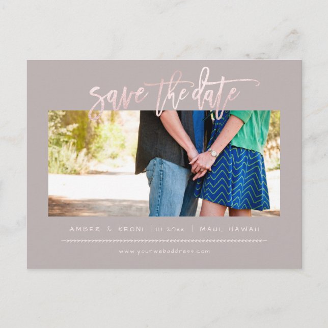 PixDezines BlushFaux Rose Gold Modernes Pinselskri Ankündigungspostkarte (Vorderseite)