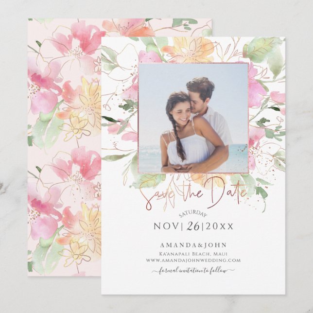 PixDezines Blushing Romance, Save the Date Einladung (Vorne/Hinten)