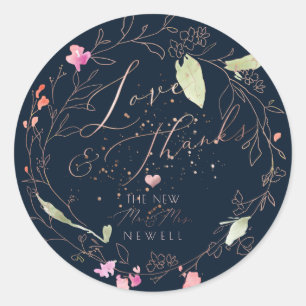 PixDezines Blushing Romance, Watercolor Danke schö Runder Aufkleber