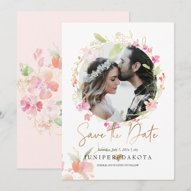 PixDezines Blushing Romance Wavercolor Blume Einladung (Vorne/Hinten)