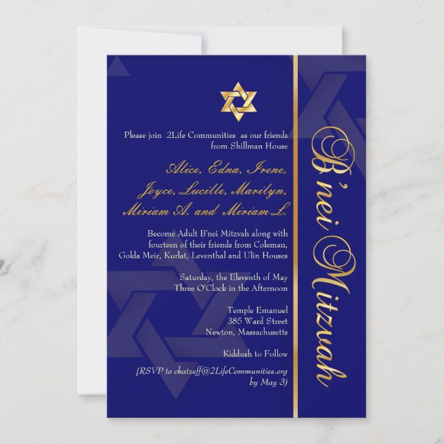 PixDezines B'Nei Mitzvah, Gold+DIY Blue Einladung (Vorderseite)