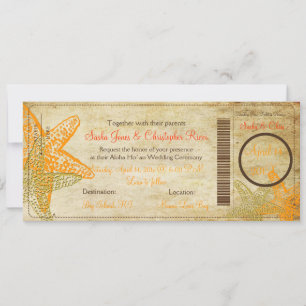 PixDezines Boarding Pass+Beach+Orange Starfish Einladung