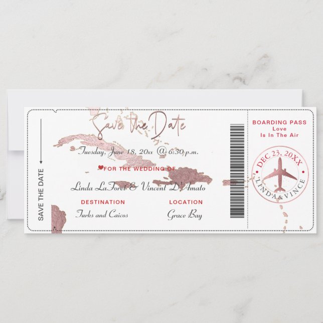 PixDezines Boarding Pass Rett Datum, Karibik Karte (Vorderseite)