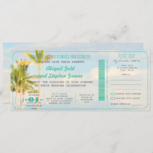 PixDezines Boarding Pass+Vintage Hochzeit am Stran Einladung