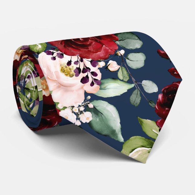 PixDezines Boho Blush Burgundy Blume Krawatte (Gerollt)