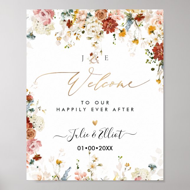 PixDezines Boho Fall Garden Blume Begrüßung Zeiche Poster (Vorne)