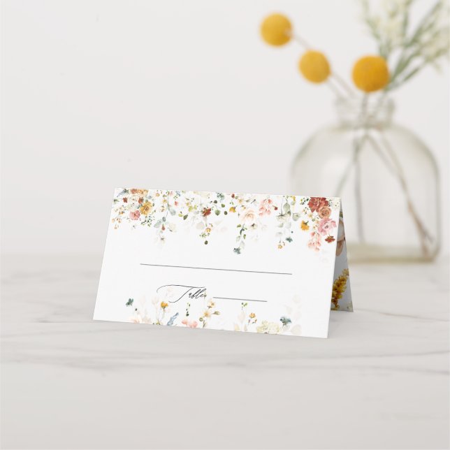 PixDezines Boho Fall Garden Blume Monogram Place Platzkarte (Vorderseite)