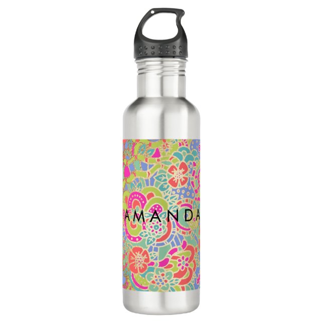 PixDezines Boho Floral/Lady Bugs/Schmetterlinge Trinkflasche (Vorderseite)