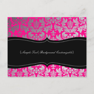 PixDezines Boroque Damask/Silver+Hot Pink Postkarte