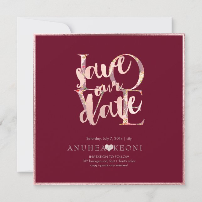 PixDezines BOTANICA LIEBE RETT DATUM|BLUSH PINK Save The Date (Vorderseite)