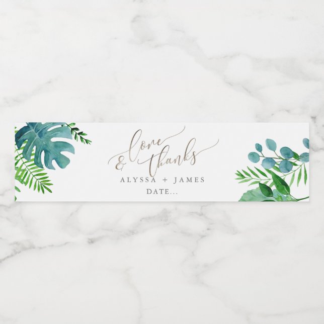 PixDezines Botanische, tropische Blätter Wasserflaschenetikett (Einzelnes Label)