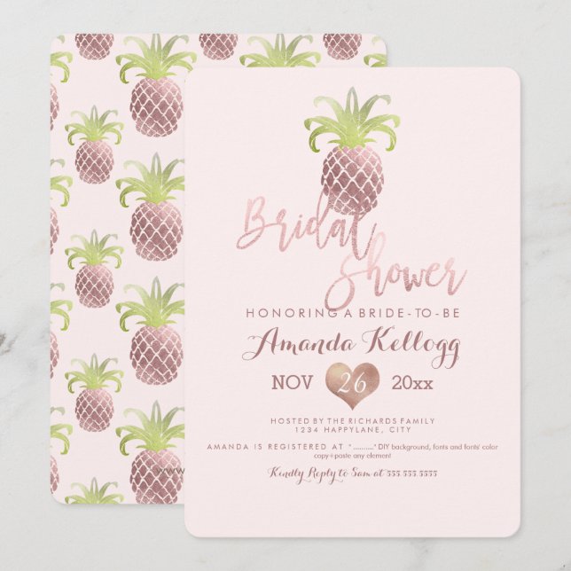 PixDezines Brautparty/Rose Gold/Ananas Einladung (Vorne/Hinten)