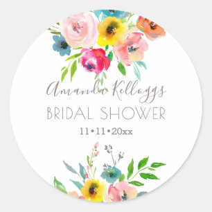 PixDezines Brautparty Wasserfarbe Sommer-Pfingstro Runder Aufkleber