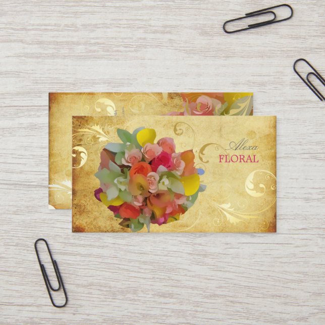 PixDezines Bridal Bouquet, Floristen/Vintag Visitenkarte (Vorderseite/Rückseite Beispiel)