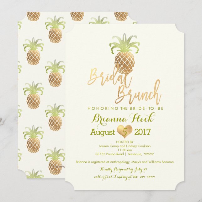 PixDezines Bridal Brunch/Imitats Gold/Ananas Karte (Vorne/Hinten)