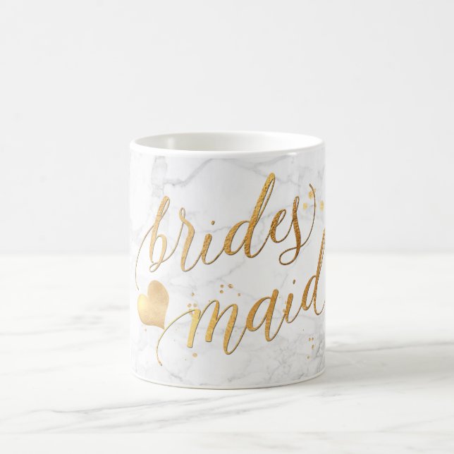 PixDezines Bridesmaid Marmor+Imitate Gold/Script Tasse (Mittel)