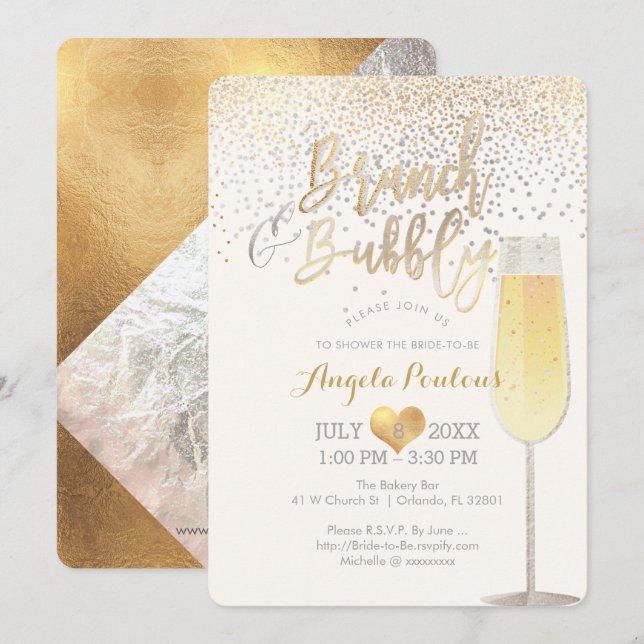 PixDezines Brunch Bubbles/Imitate Silver+Gold Conf Einladung (Vorne/Hinten)