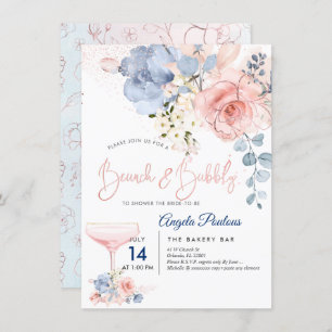 PixDezines Brunch Bubbly Blush+Blue H2 Blume  Einladung