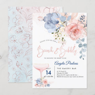 PixDezines Brunch Bubbly Blush+Blue H2 Blumen  Einladung