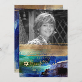 PixDezines Brushed Watercolor Blue Bar Mitzvah Einladung
