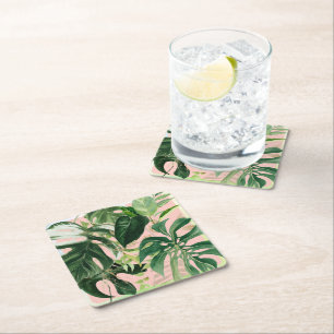 PixDezines Buntes Monstera-Tropenlaub Rechteckiger Pappuntersetzer