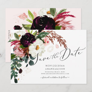 PixDezines Burgund Rustic Bloom, Save the Date Einladung