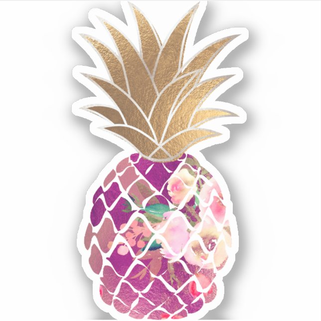 PixDezines Burgundy Aloha Ananas, Imitate Gold Aufkleber (Vorderseite)