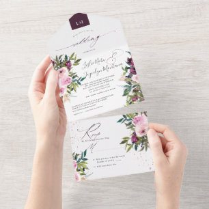 PixDezines Burgundy Pink Peonies All In One Einladung