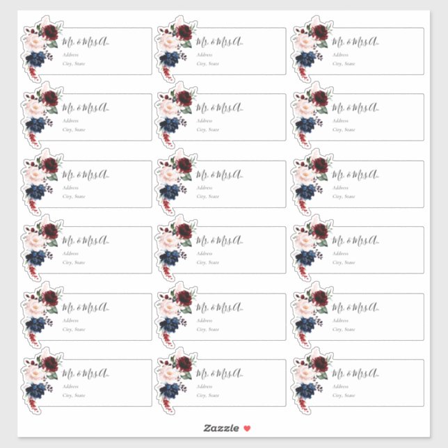 PixDezines Burgundy-Rose - individuelles Gast-Labe Aufkleber (Blatt)