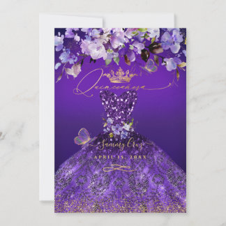 PixDezines Butterflies Quinceanera, dunkel Lila Einladung