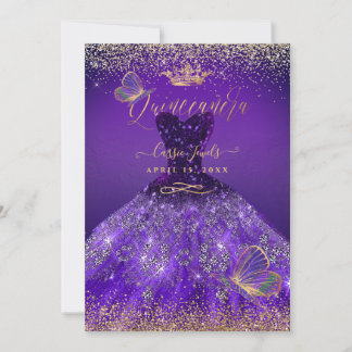 PixDezines Butterflies Quinceanera, dunkel Lila Einladung